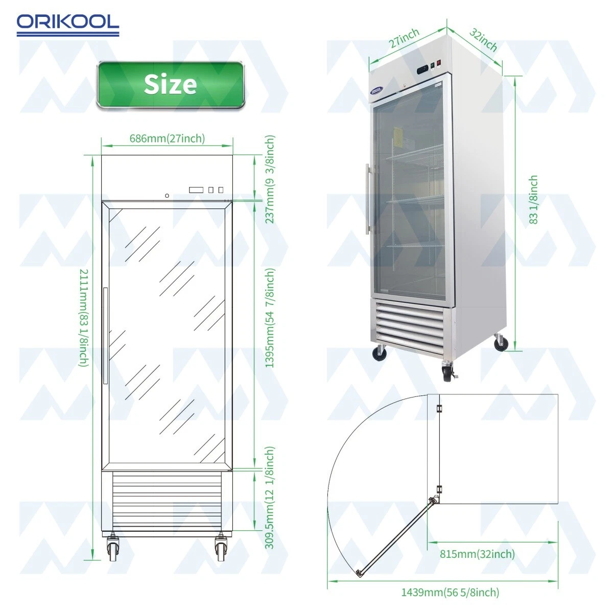 27" Commercial Display Refrigerator Swing Glass Door 23 Cu. ft Stainless Steel - Image 3